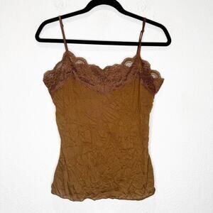 Y2K Charlotte Russe Lace Crinkle Cami Tank Top Forest Brown Fairy
